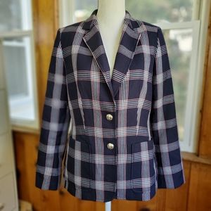 Tommy Hilfiger plaid single breasted blazer red white blue size 10 large